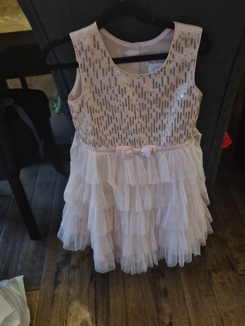 Jona Michelle Pink Sequin Tiered Tulle Formal Dress